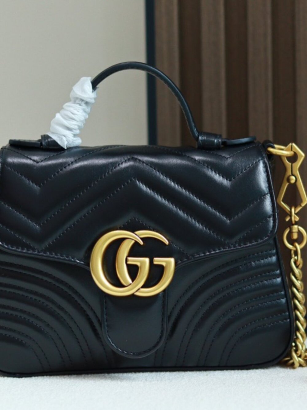 Gucci GG Marmont Mini Black Matelasse Leather Top Handle Bag